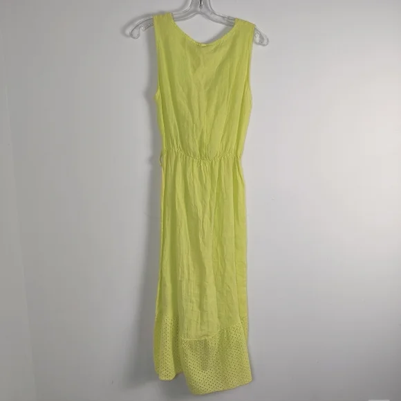 Vibrant Avocado Green Summer Dress with Eyelet Details, Size Medium Linen Beach - Picture 6 of 10
